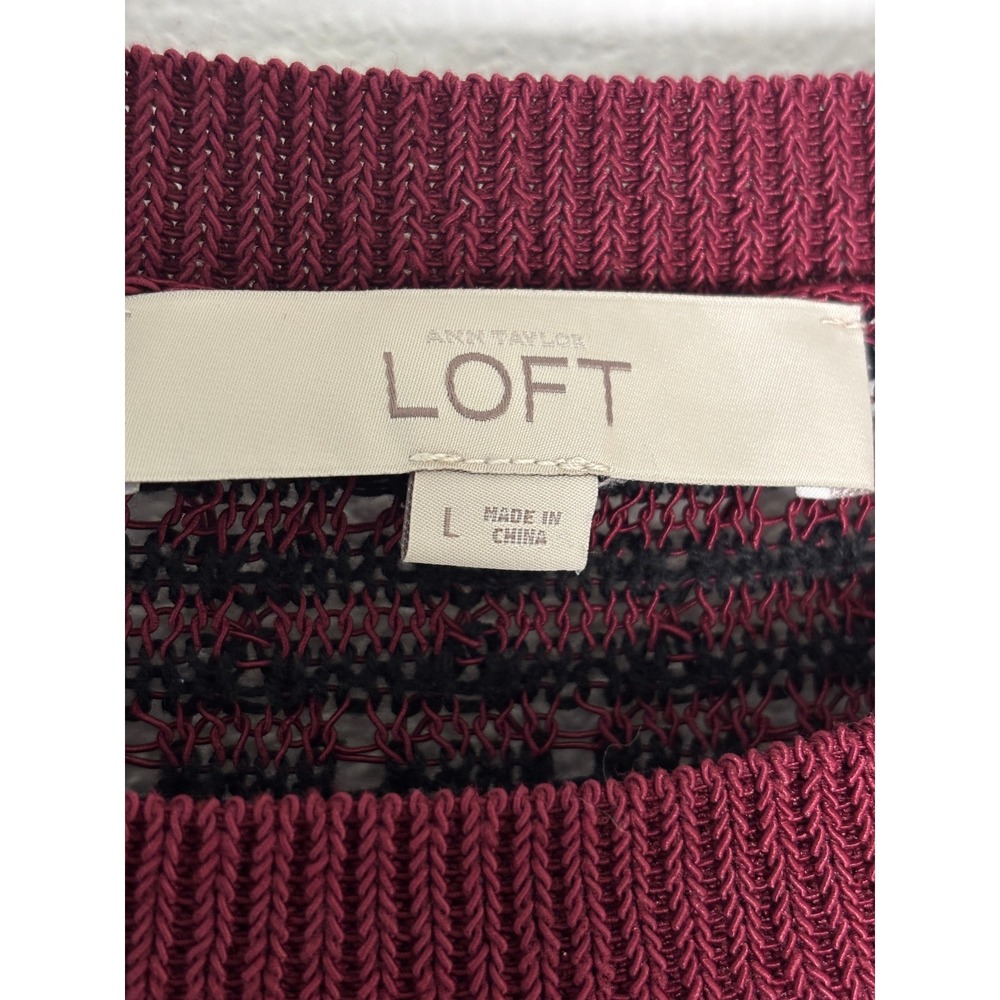 Ann Taylor Loft Womens Burgundy Black Textured Knit Long Sleeve Sweater Large - Picture 2 of 5